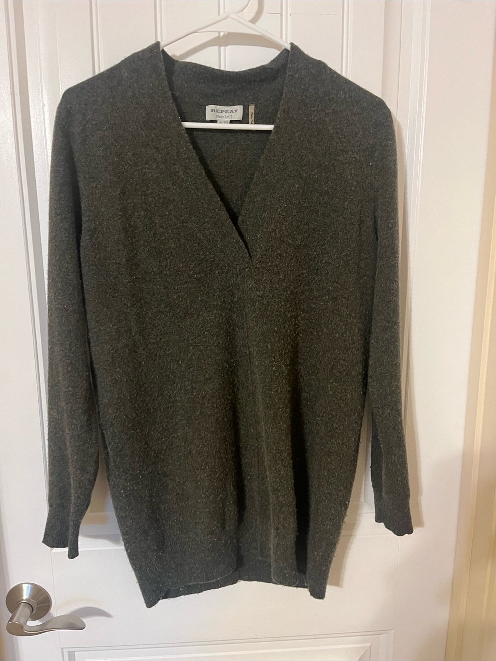 Wool/ Cashmere Olive V-Neck Women's Sweater